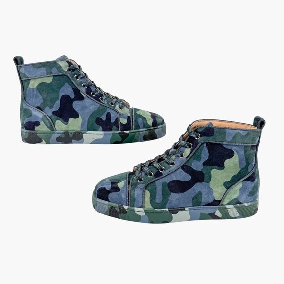 Christian Louboutin Louis Orlato Camo Sneakers Size 40 US 10 High Top Blue Green - Picture 8 of 15